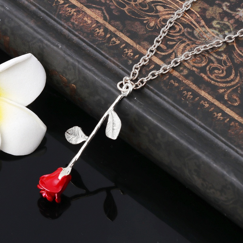 Vòng cổ Mạ Vàng Hồng 3D Mặt Hình Hoa Hồng Đỏ