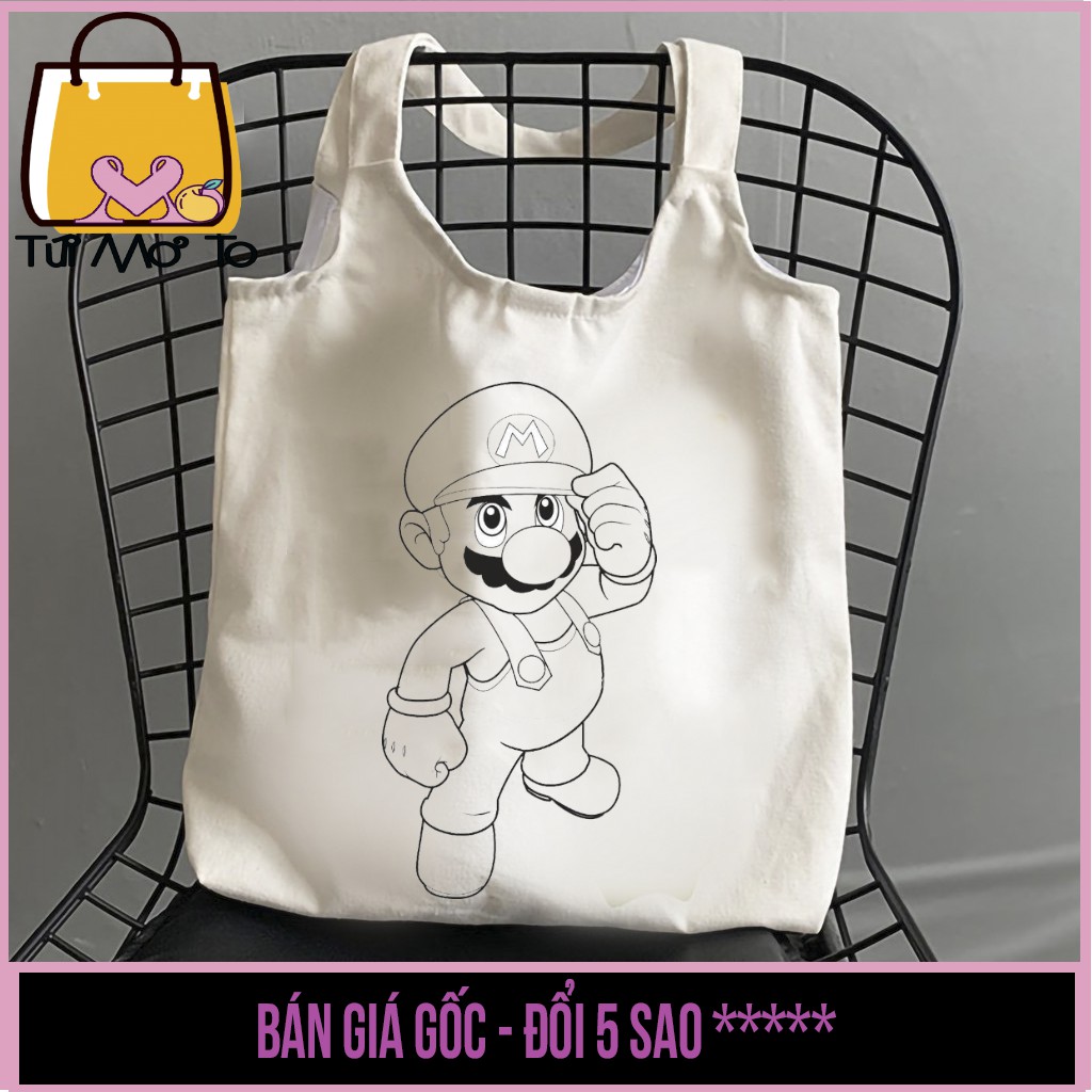 Túi tote túi vải túi canvas quai tròn có khóa kéo in hình đơn sắc dễ thương cho bé tô màu - Túi Mơ To store