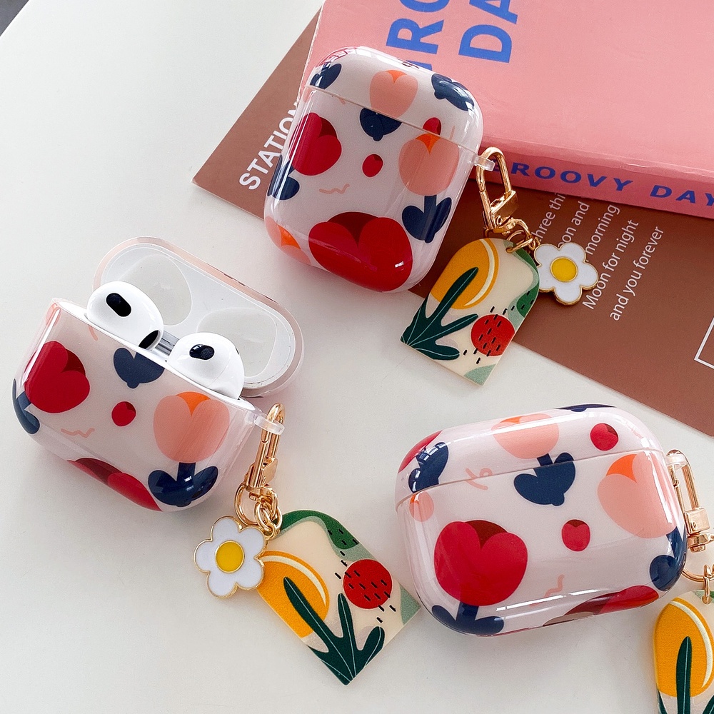 Vỏ Bảo Vệ Hộp Sạc Tai Nghe Airpods 3 1 2 pro Bằng Silicon Họa Tiết Hoa Tím Xinh Xắn Kèm Móc Treo Tiện Dụng