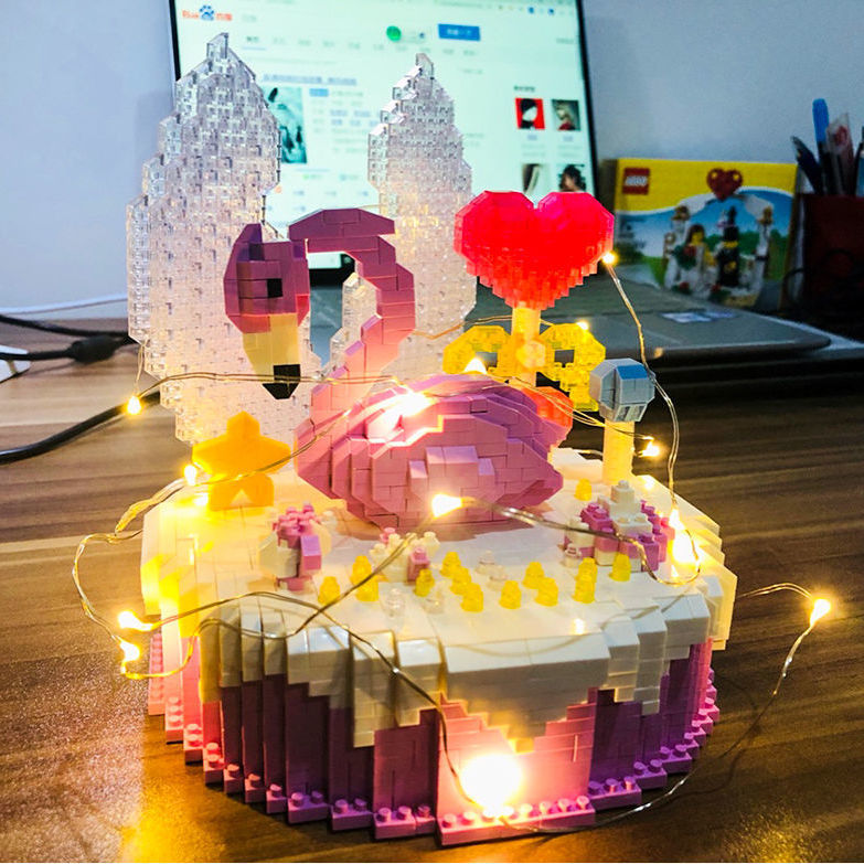 Khối sáng tạo bánh sinh nhật xây dựng đồ chơi lắp ráp thu nhỏ đồ chơi khối xây dựng