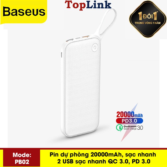 [Mã ELMALL150 giảm 8% đơn 500K] Pin Dự Phòng 20000mah Baseus PB02 Sạc Nhanh Cổng PD 3.0 Sạc 2 Chiều Và Qualcomm QC 3.0