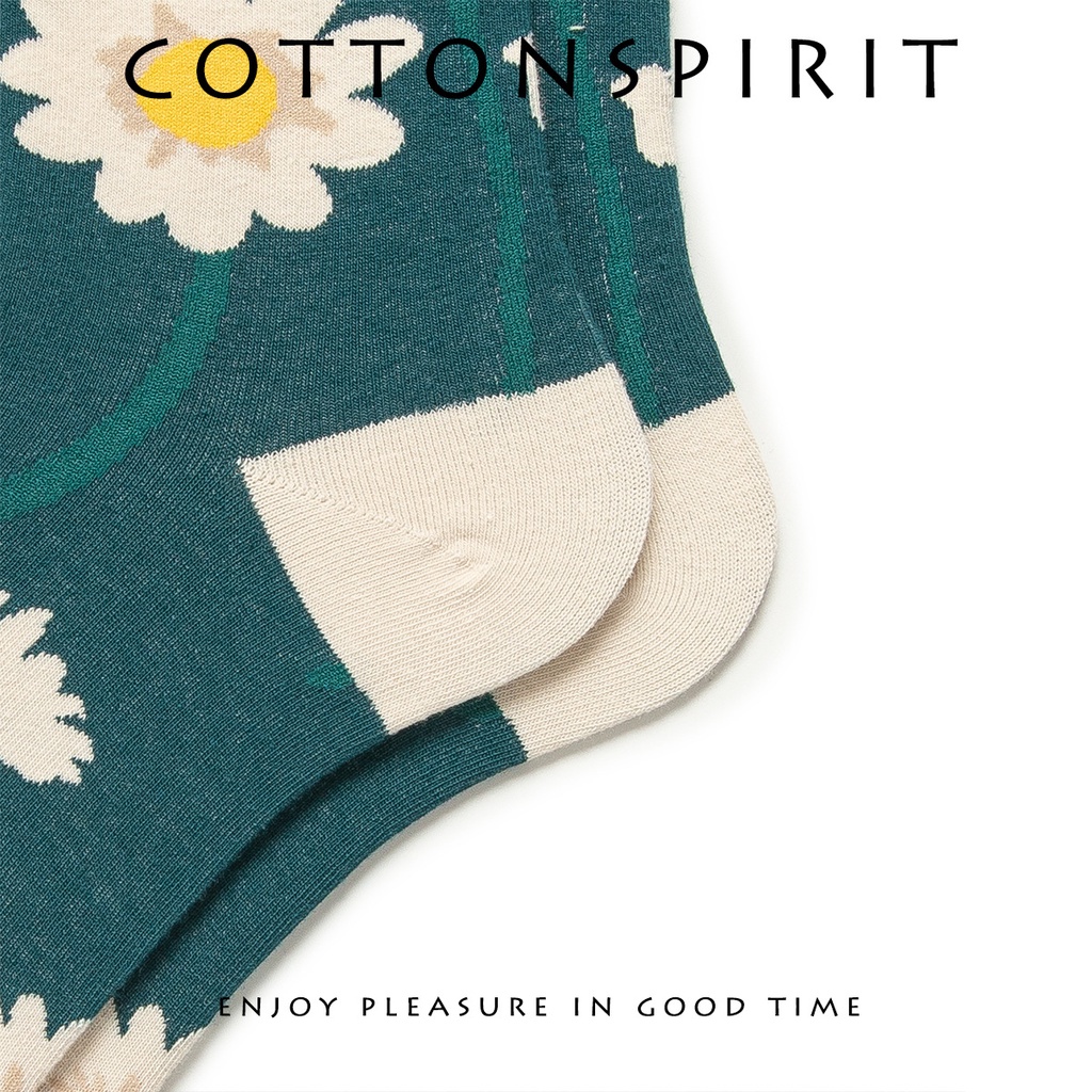 Tất cổ cao nữ Vớ cao cổ nữ Hoạ tiết Hoa cúc Cao cấp Cotton Hàn Quốc Thời trang