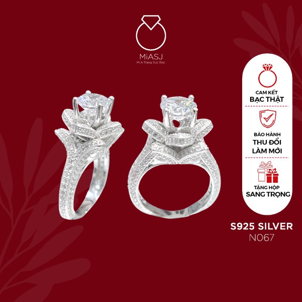 Nhẫn nữ bạc Ý S925 MiASJ N067 nạm đá cao cấp, sang trọng, lung linh
