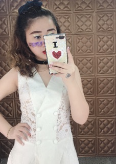 Đầm xoè vest phối ren nút bọc