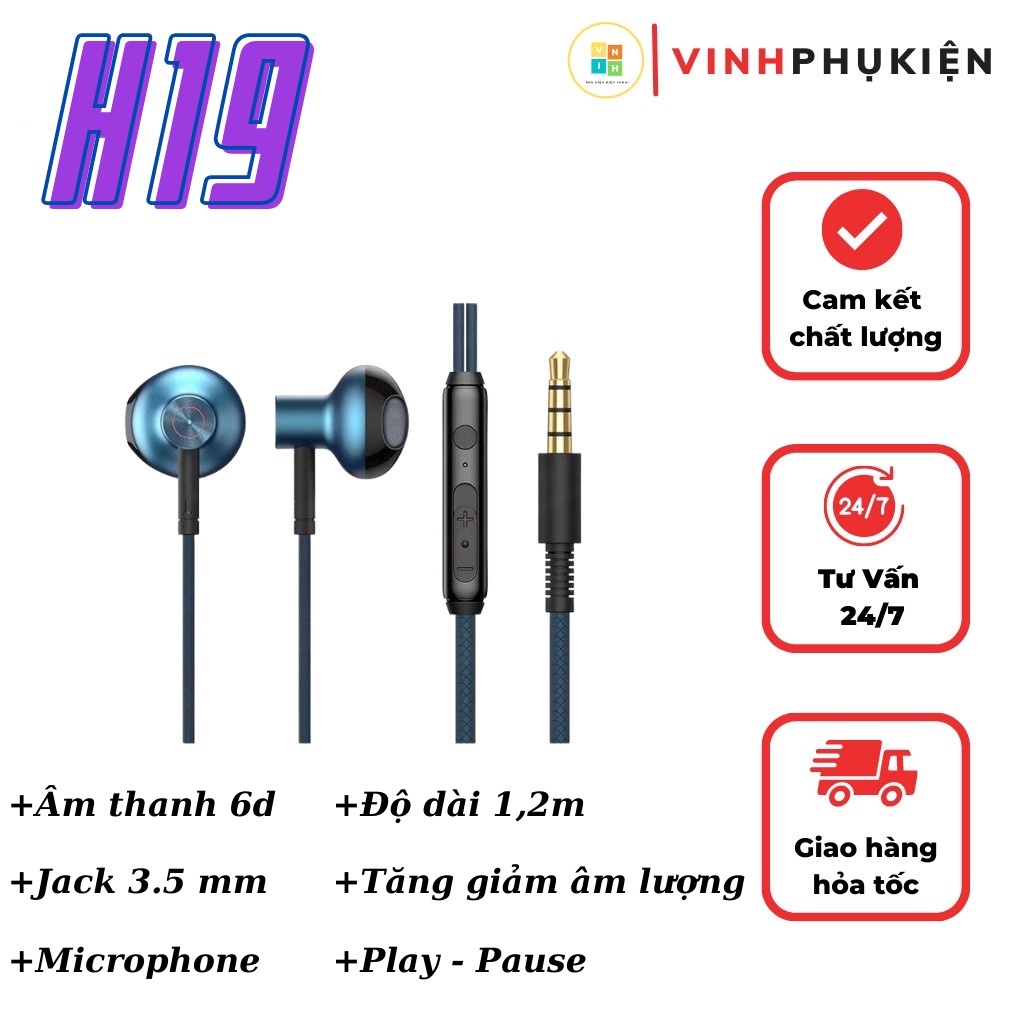 Tai nghe dây chân tròn 3.5mm baseus encok h19 có mic cho các dòng điện thoại laptop âm thanh sống động dây bọc dù