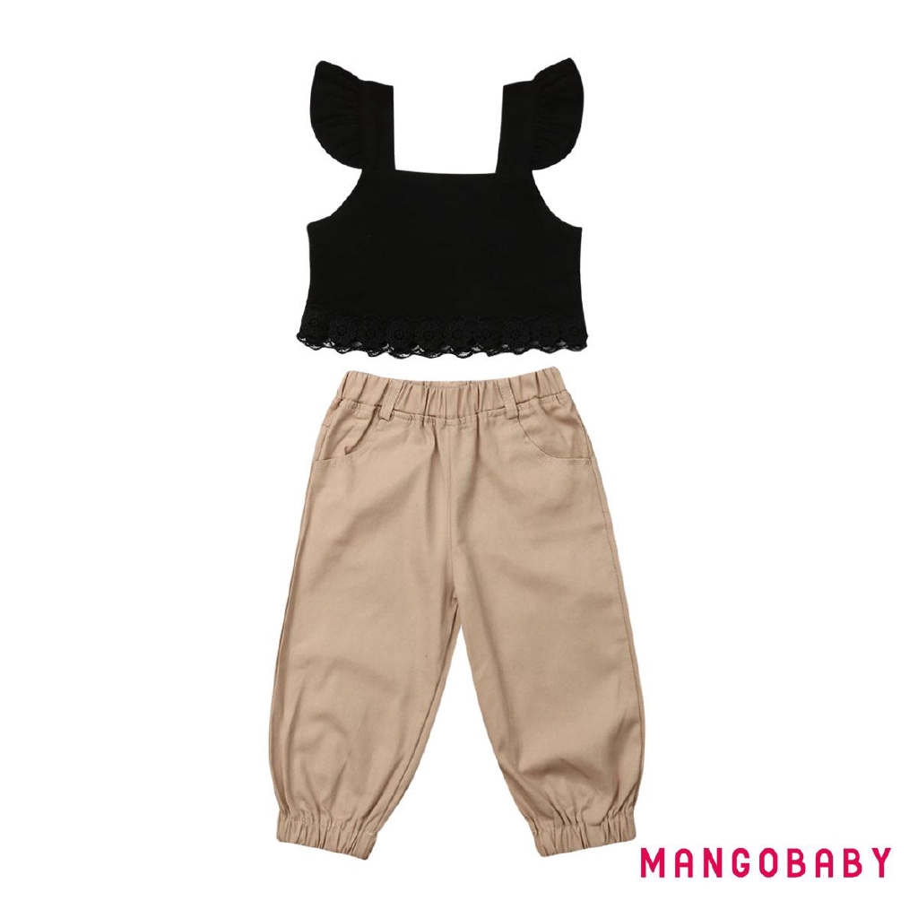 Bộ 2 Món Gồm Áo Thun Croptop + Quần Dài Cho Bé Gái