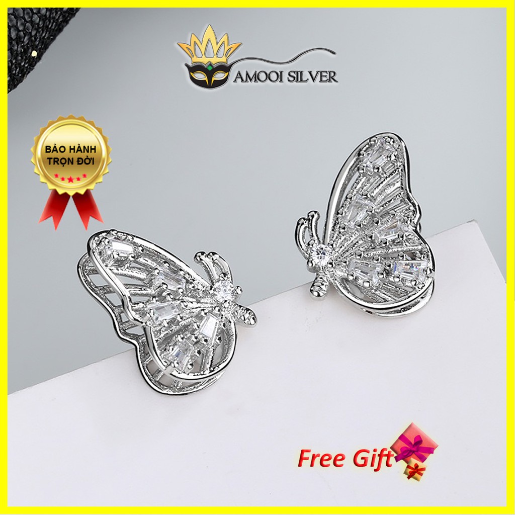 Bông tai bạc S925 bướm 2 lớp cánh - Amooi Silver AB210