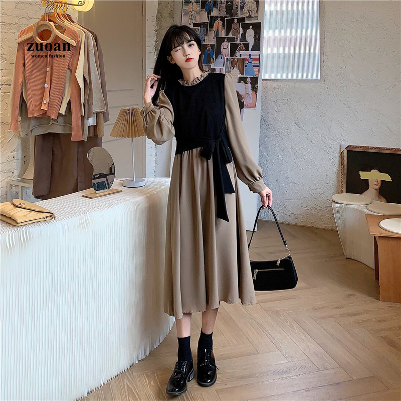 Đầm SUXI tay dài phong cách retro thời trang thanh lịch dành cho nữ