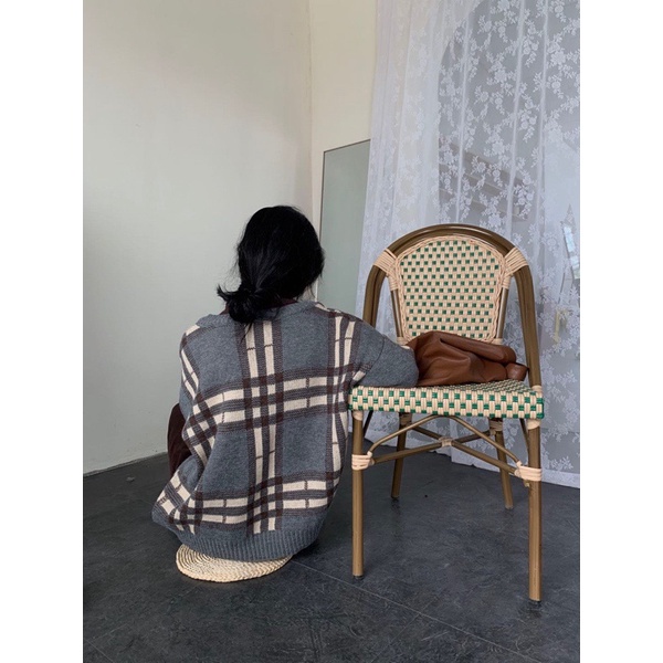 Áo len pha cổ ô vuông dáng xinh sang chảnh Vintage Hàn Quốc | BigBuy360 - bigbuy360.vn