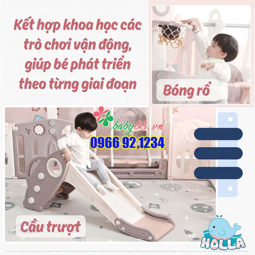 Quây bóng nhựa full gấp gọn (thêm cầu trượt, xích đu, ngựa bập bênh) cột bóng rổ tên lửa CAYABE Holla