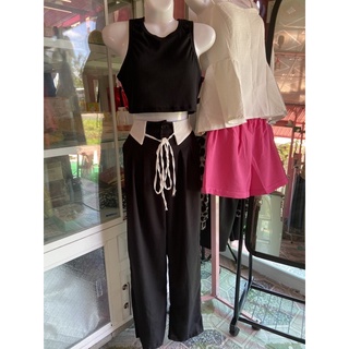 sét đồ hotgirl đen áo lửng và quần lụa ống rộng