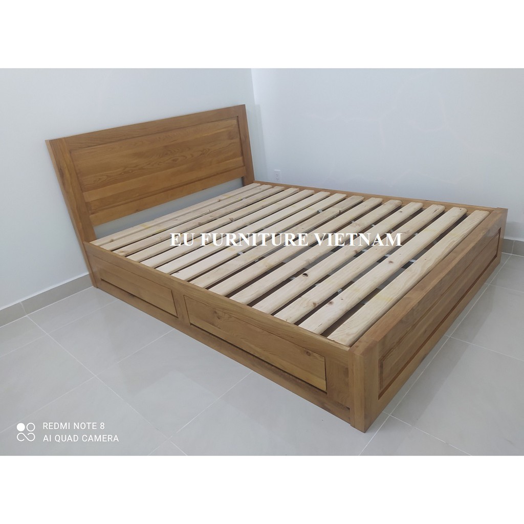 Giường ngủ gỗ sồi có ngăn kéo kiểu Cuba 1m8x2m