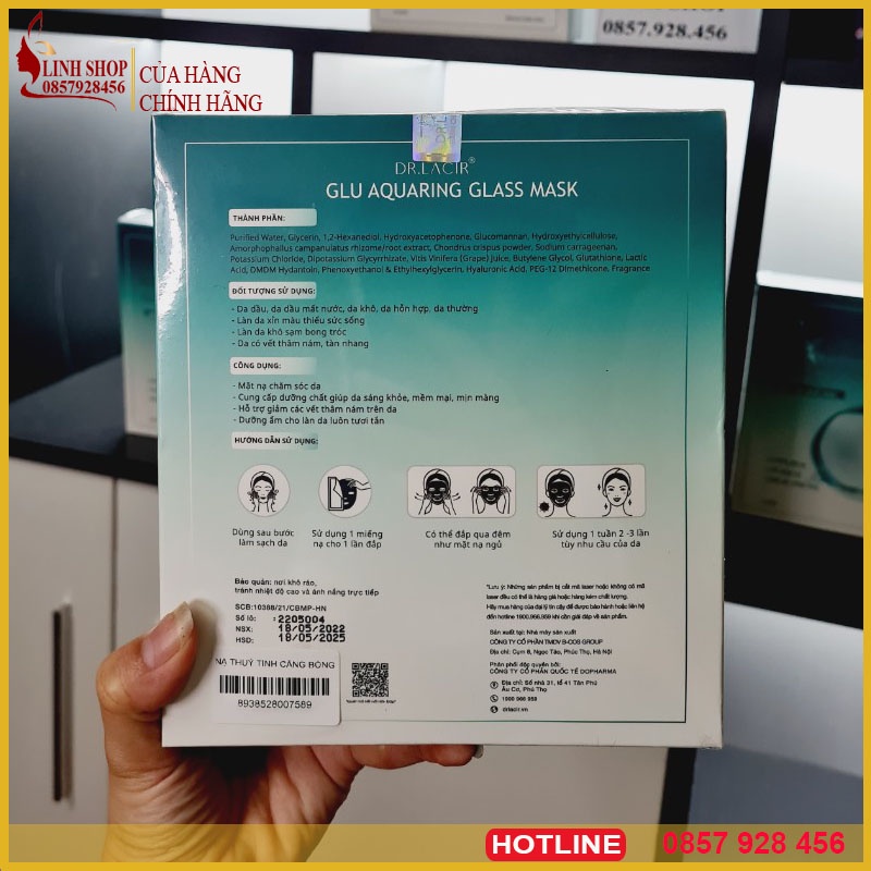 Mặt Nạ Thủy Tinh - mặt nạ thủy tinh Căng Bóng GLUTATHIONE Dr.Lacir( hộp 6 miếng)