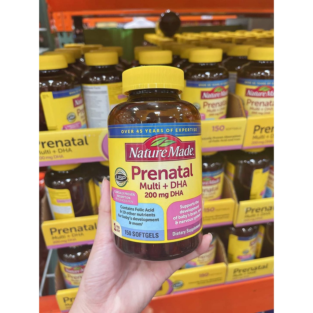 Vitamin tổng hợp cho bà bầu Prenatal + DHA 200mg Nature Made Mỹ 200mg 150 viên date 2024