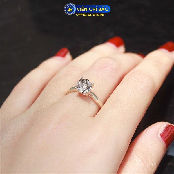 Nhẫn bạc nữ thạch anh tóc đen không viền đá chất liệu bạc S925  thời trang  phụ kiện thời sức nữ Viễn Chí Bảo N600031