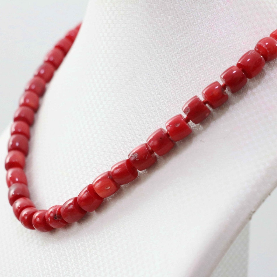 Chuỗi hạt hình lập phương màu đỏ san hô 8-10mm làm trang sức 18 "
