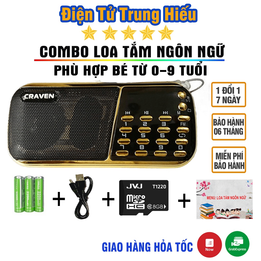 Loa Tắm Ngôn Ngữ Cho Bé, Đài Học Tiếng Anh, Tiếng Ồn Trắng, Máy Nghe Nhạc Craven CR 853 3 Pin/836s 2 pin