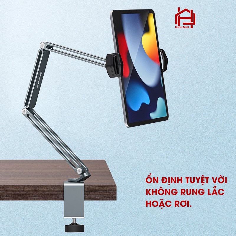 Kẹp ipad điện thoại cạnh bàn, giá đỡ máy tính bảng cao cấp HSON hợp kim nhôm siêu bền