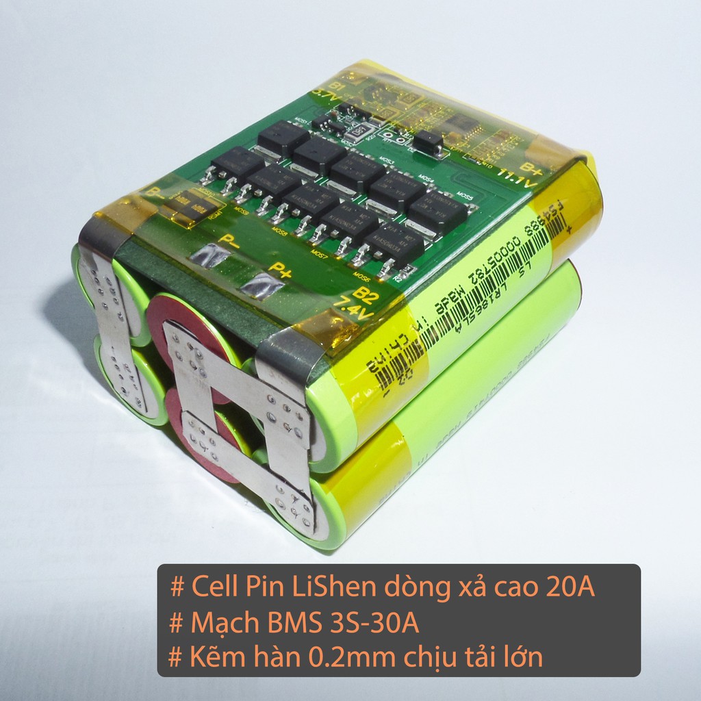 (Pack) Khối PIN NATIONAL 12V LiShen 3S2P - dung lượng 4AH - Dòng xả 30A - Full mạch bảo vệ và sạc cân bằng