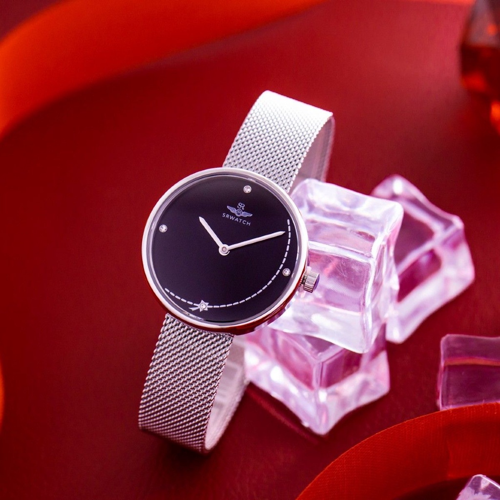 Đồng hồ nữ SRWATCH chính hãng SL5008.1101BL mặt kính sapphire mạ vàng đính đá kim cương chống trầy chống nước 5ATM
