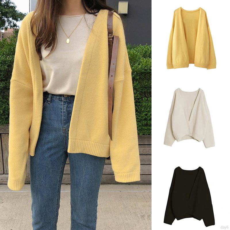 Áo Cardigan Dệt Kim Tay Dài Màu Trơn Phong Cách Hàn Quốc