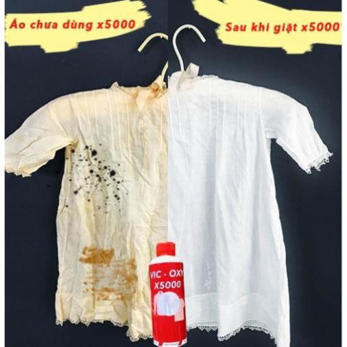 Thuốc tẩy trắng quần áo Vic oxy X5000, Không làm mỏng vải quần áo, không hại da tay, phai màu quần áo, dày dép