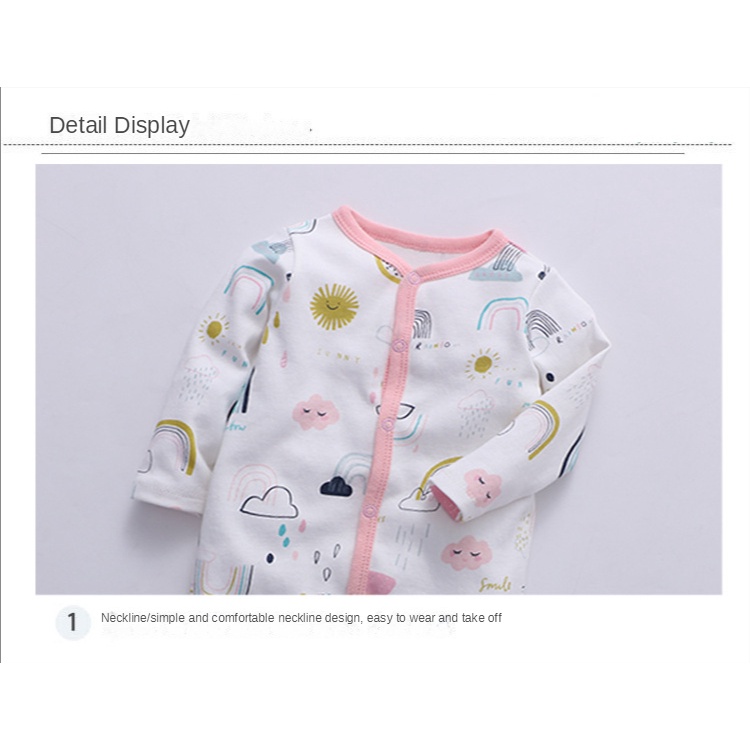 Áo Liền Quần Tay Dài Bằng Cotton Cho Bé Sơ Sinh 0-12 Tháng Tuổi