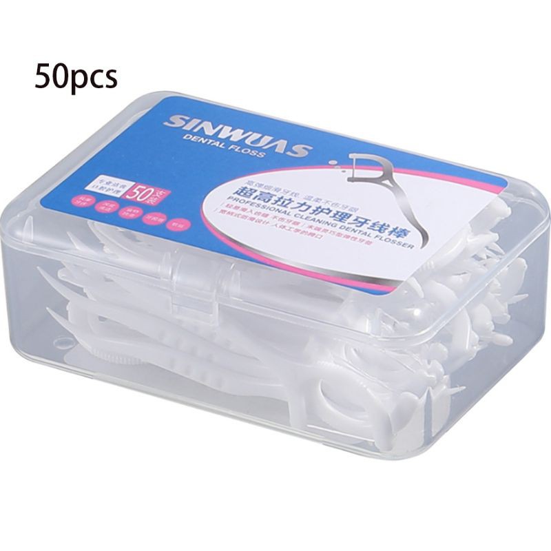 [Hàng mới về] Hộp 50 cái tăm chỉ nha khoa dùng 1 lần tiện dụng