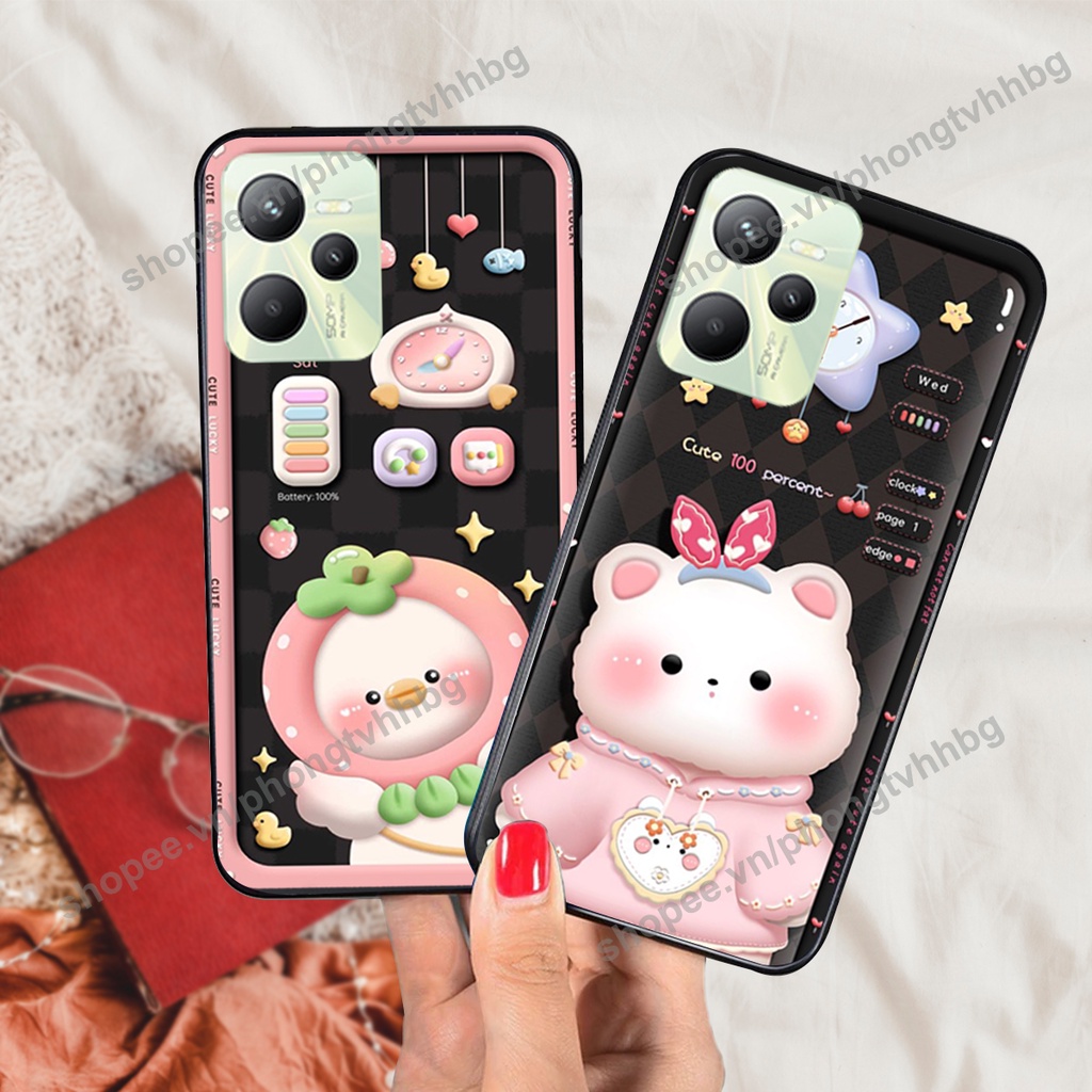 Ốp lưng Realme C35 gấu,thỏ trắng , đồng hồ dễ thương cute cực đẹp