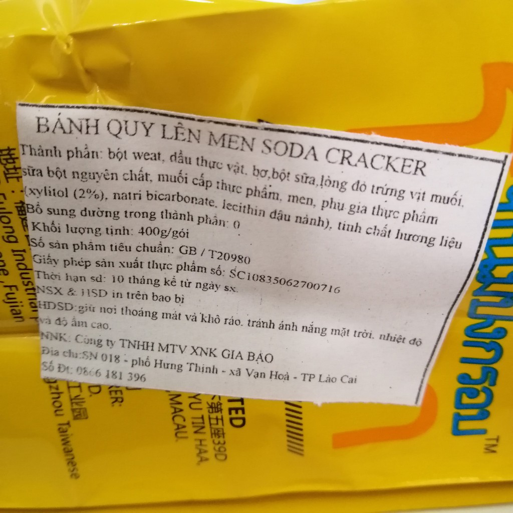 Bánh Quy Ăn Kiêng Soda Cracker Thái Lan Vị Sữa (Gói 400g)