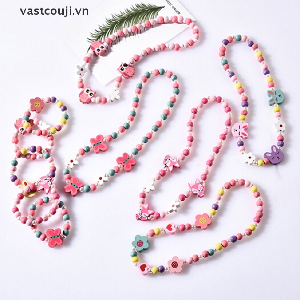 1 Bộ Vòng cổ Chuỗi Hạt Gỗ Mặt Hoạt Hình VASTJI
