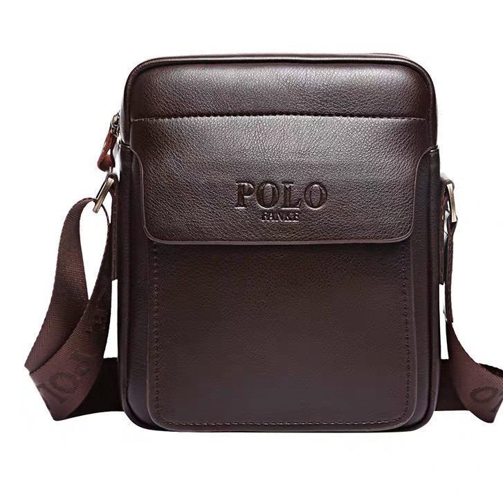 Túi đeo chéo nam da bò POLO 28x24x10cm (Đen - Nâu) | BigBuy360 - bigbuy360.vn