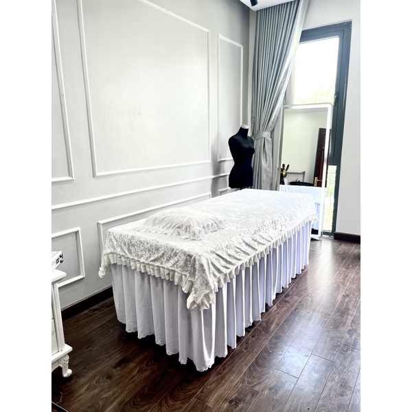 Tấm trải nhung, phủ giường spa, nail mi, phun xăm viền bèo siêu xinh kt 110x220cm