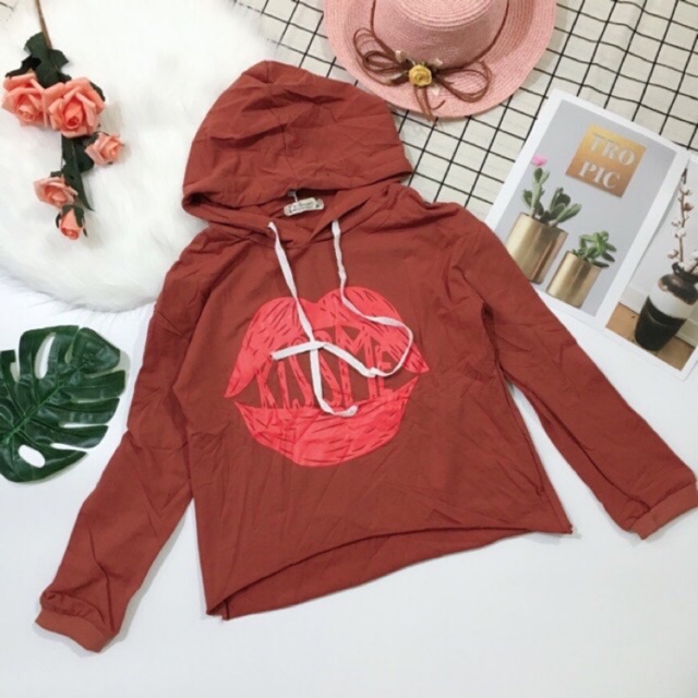 Áo thun Hoodie tay dài có nón in chữ ảnh chụp thật 100%