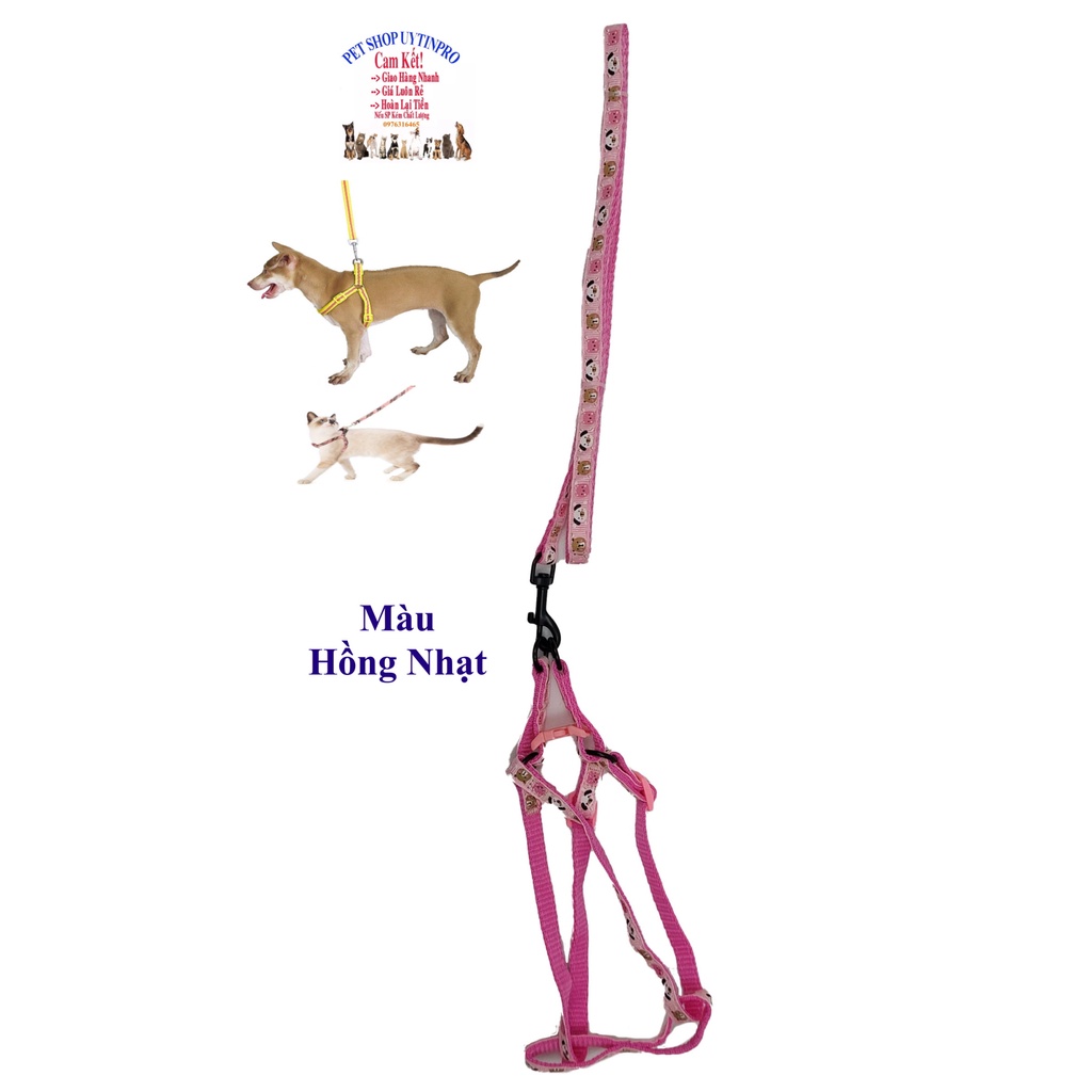 Dây dắt kèm yếm cho Chó Mèo Từ 1kg đến 5kg Bản rộng 1cm In HÌNH ĐẦU THÚ Chất liệu dù Chắc chắn, Yếm có thể điều chỉnh