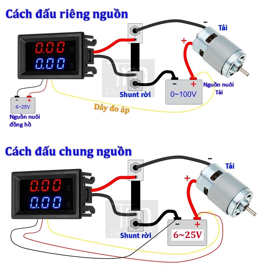 Đồng Hồ Đo Điện Áp, Dòng điện, Vôn kế Ampe kế 0-100V 1A/10A/50A/100A Led 0.56 inch