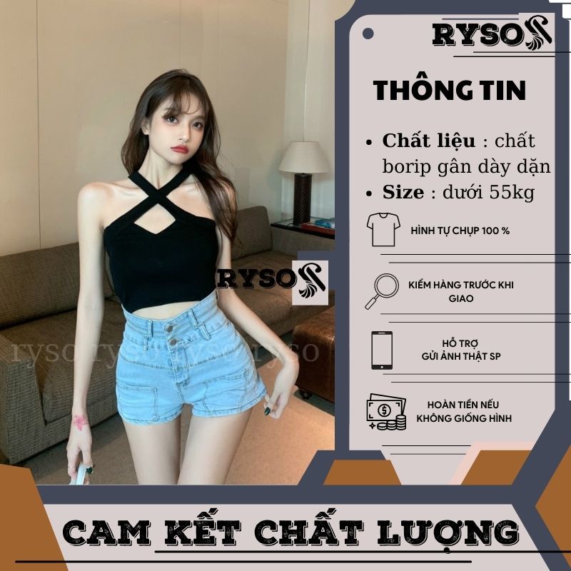 Áo kiểu nữ croptop chất thun mềm mịn cổ yếm siêu xinh