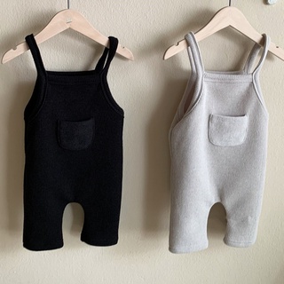 Baby Girls and Boys Korean Style Cute Pocket Solid Color Overalls