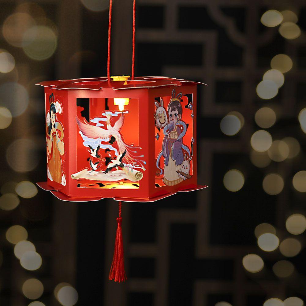 JARRED Lồng Đèn Giấy Phong Cách Retro Truyền Thống Trung Thu Hình Thỏ Mặt Trăng Làm Quà Tặng Lễ Hội