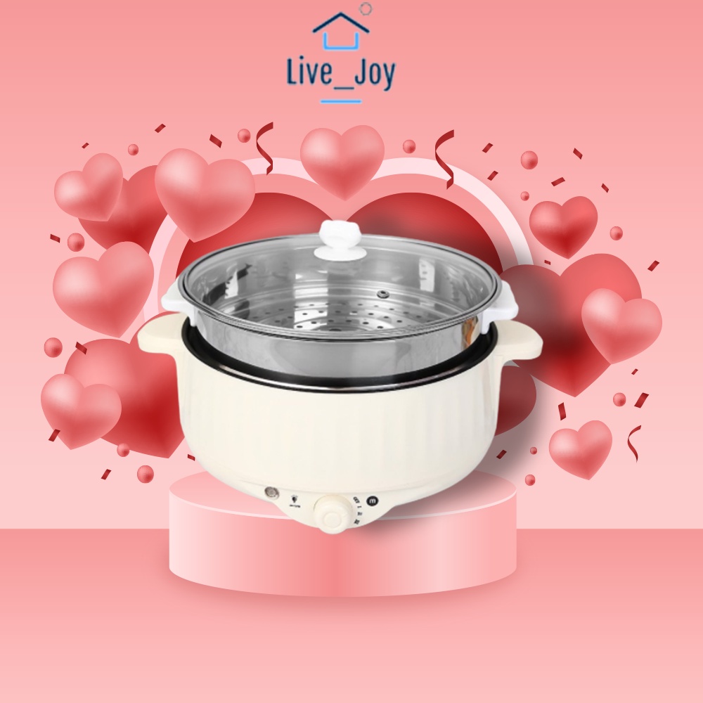 Nồi lẩu điện Mishio 4 Lít Kèm xửng hấp inox Thép không Gỉ