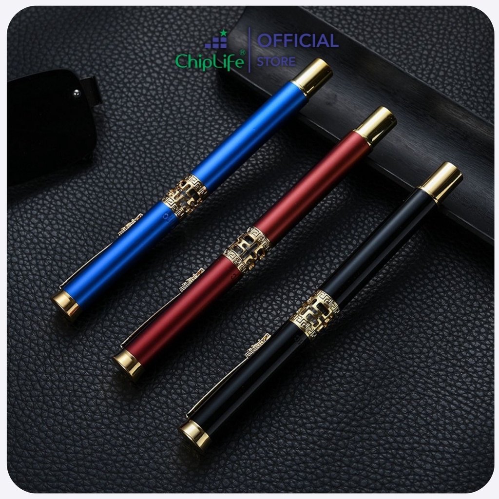 Bút ký kim loại nắp đầu rồng viền chữ thập CHIPLIFE RP01 khắc tên - Ngòi bút 0.5mm mực gel màu xanh