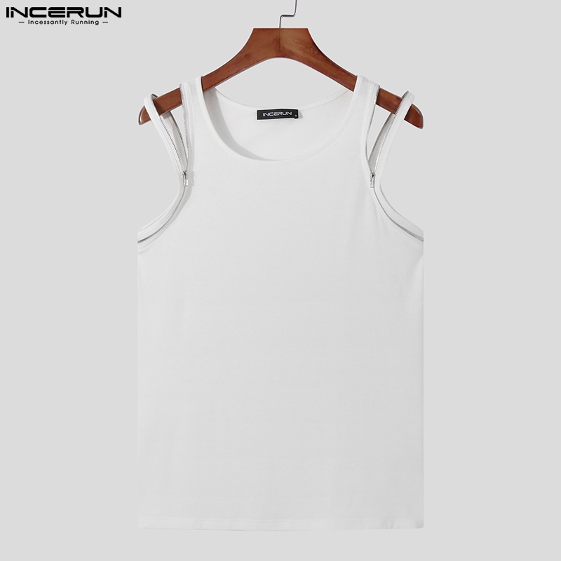 Áo ba lỗ INCERUN cho nam có khóa kéo 3 màu sắc thời trang