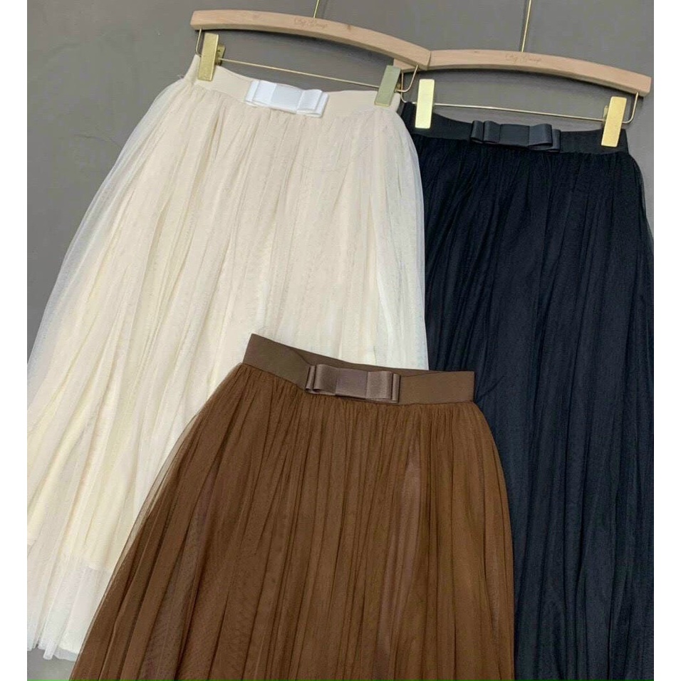 Chân váy xoè dáng dài chất von cạp đai nơ xinh xắn