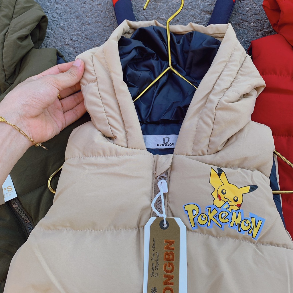 Áo gile phao pokemon có mũ cho bé