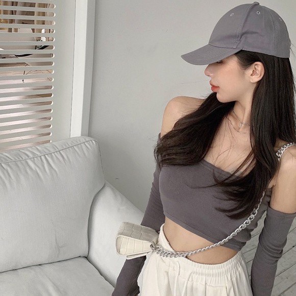 Áo dệt kim tay dài dáng ôm hở vai quyến rũ cho nữ COZOK