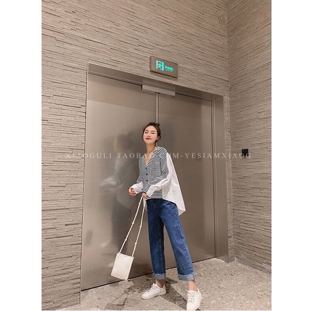 Quần culottes baggy jeans ống rộng lật lai lưng cao ulzzang