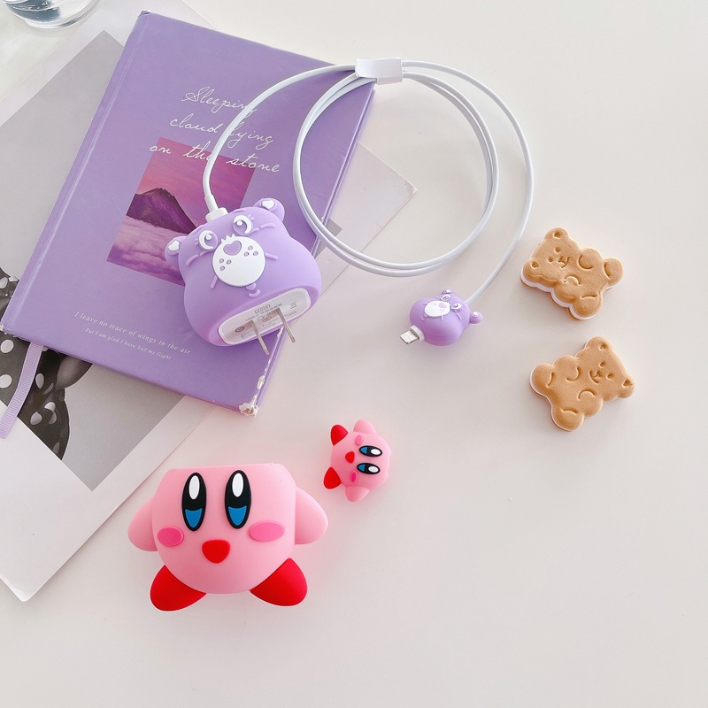 Ốp điện thoại silicon mềm hình gấu/hamburger/bánh hamburger bảo vệ đầu dây cáp sạc USB cho iPhone 18W 20W