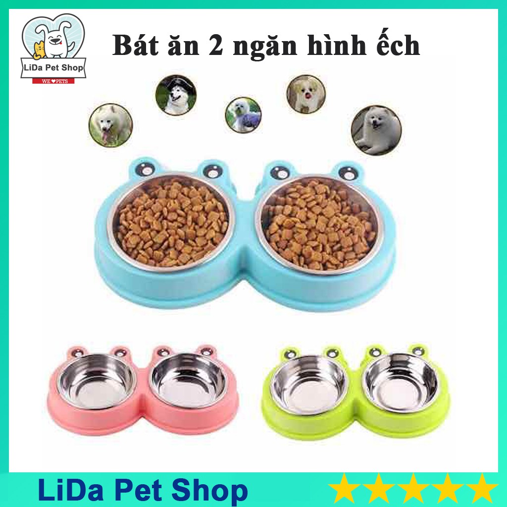 Bát ăn 2 ngăn hình ếch lòng inox cho chó mèo thú cưng (màu ngẫu nhiên) - Lida Pet Shop