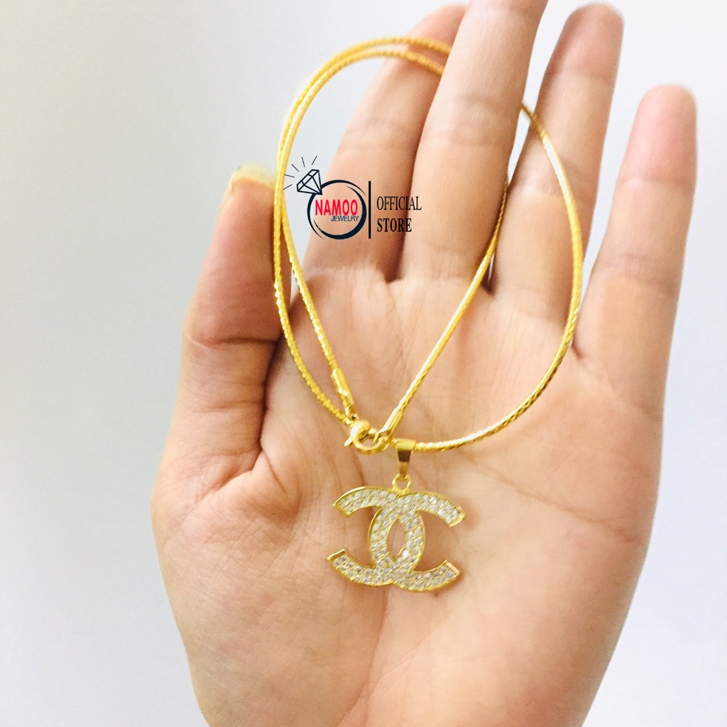 Kiềng Cổ Mạ Vàng Mặt Đính Đá V669, Kiềng Mềm Dài 45cm Cùng Mặt Dây Chuyền Titan Đính Đá Bền Màu Namoo Jewelry