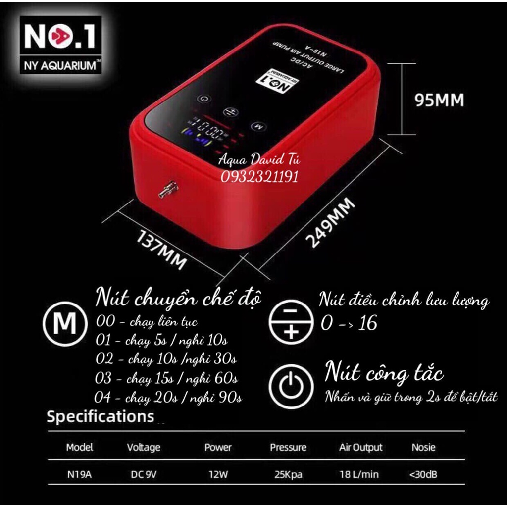 Máy Sủi Oxy Acquy NO.1 N19A Cho Bể Cá Cảnh
